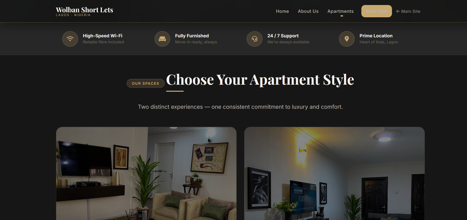 Wolban Short Lets furnished apartment booking site preview